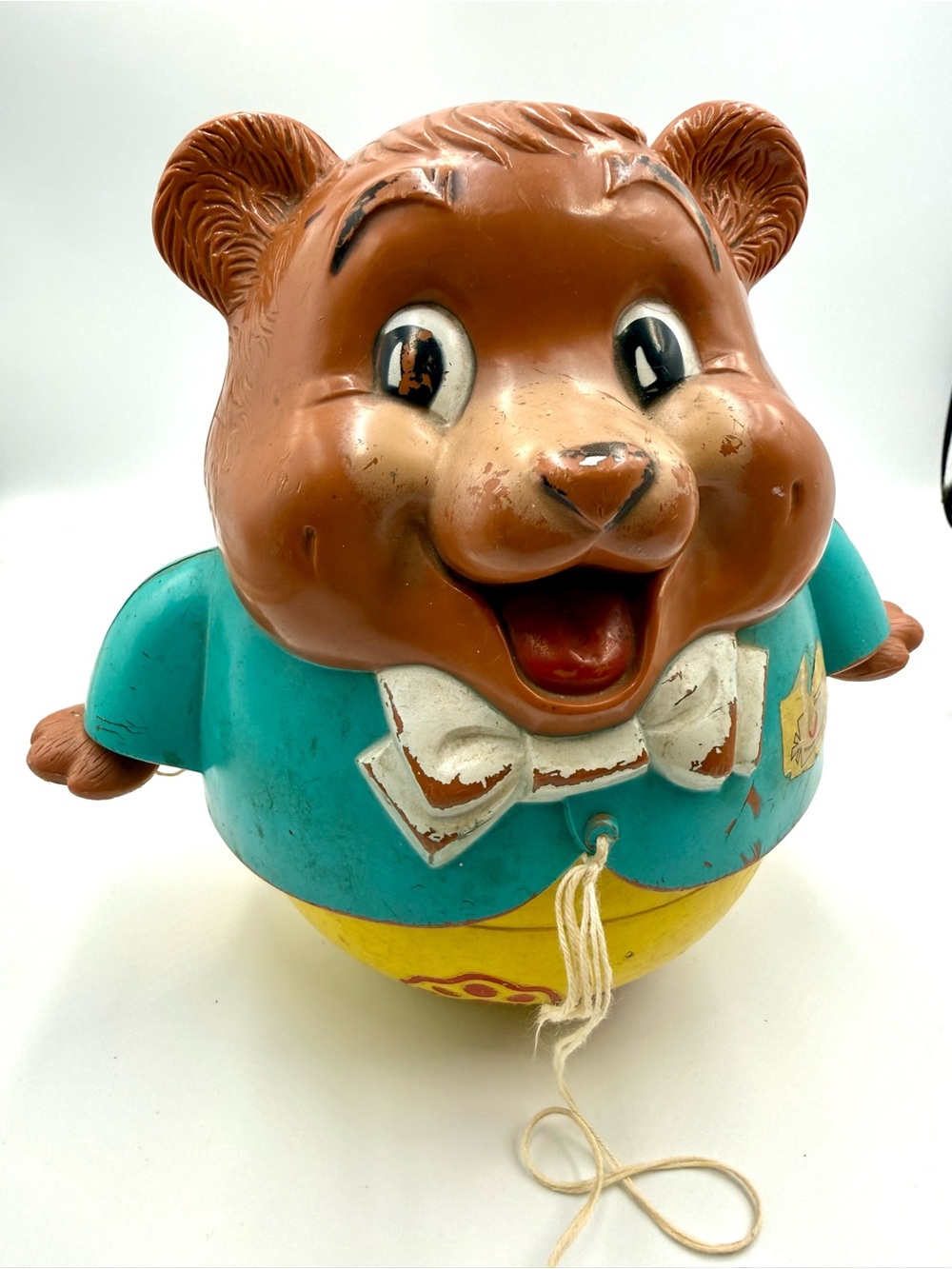 Vintage 1969 Fisher-Price Chubby Cub Musical Chime The Roll-a-Long Bear Pull Toy
